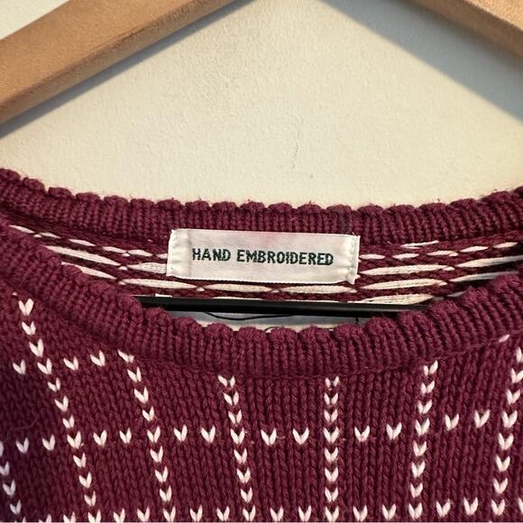 Vintage Izod Club Maroon Floral Embroidered Cotton Sweater Large - Picture 9 of 13